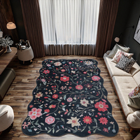 Tapis de salon en polyester 6 mm d'épaisseur, motif floral persan, à poils coupés, antidérapant et infroissable, avec bords spéciaux