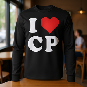 Camiseta de manga larga I Love Cp Initials, color negro, 100% algodón, ajuste unisex - Product Image 3