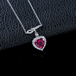 S925 Silver Romantic Heart‑Cut Lab‑Created <b>Ruby</b> <b>Necklace</b> - Product Image 2