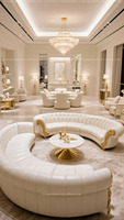 Conjunto de sofá blanco curvo seccional en forma de C, conjunto de sofá blanco y dorado de gran tamaño, recepción en el vestíbulo del hotel, combinación circular