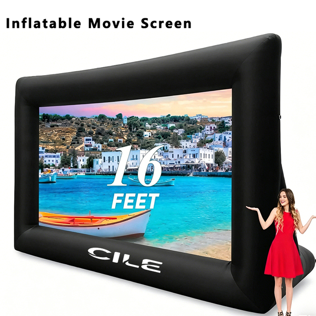 Black Outdoor Inflatable Movie Screen Cartoon Design Airtight Projection Screen Large Advertising Event Promotion