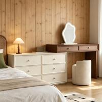 Coiffeuse moderne en pin massif, style crème, durable et écologique, avec tiroirs escamotables pour chambre et appartement