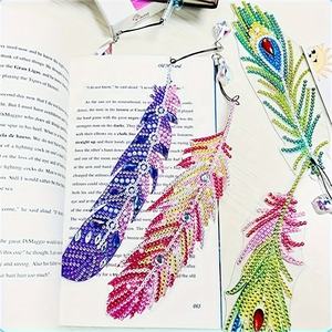 Fait à la main 3D/5D diamant broderie point de croix artisanat drôle nouveauté fleur Portrait signet bricolage plume cristal diamant peinture - Product Image 4