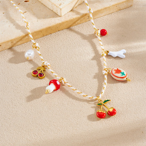 Themed Pendants Necklace Zinc Alloy Cherry Mushroom Flower Charms Gift Jewelry - Product Image 2