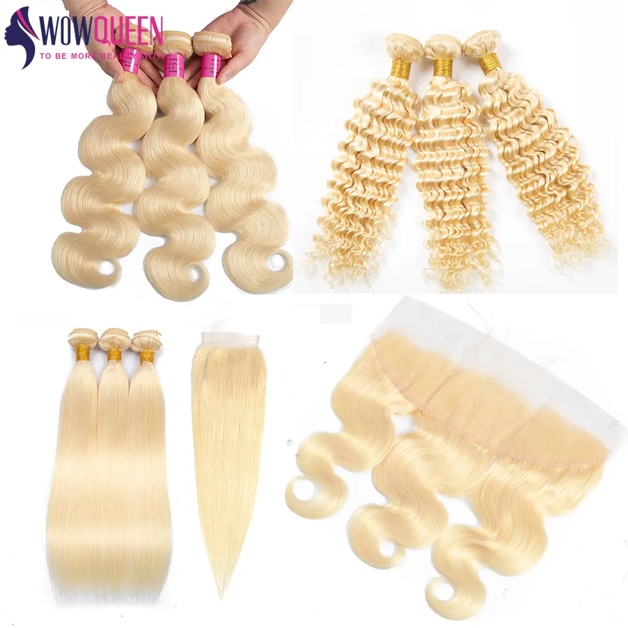 Wholesale 613 Cuticle Aligned Virgin Hair、Russian Blonde Virgin Human Hair Bundles With Closure Free Sample Human Hair Extension