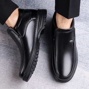 Bottes d'hiver en cuir véritable pour hommes, bout rond, doublure en peluche, semelle extérieure en caoutchouc antidérapante, taille 46 - Product Image 4