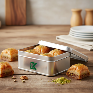 Rectangle <b>Tin</b> Can 100 ml Baklava <b>Sweet</b> Treats Box 60 x 95.0 x 22 mm 0.1 lt Slip Lid - Product Image 3