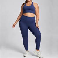 Ensemble de yoga 2 pièces pour femmes grandes tailles : soutien-gorge de sport dos nageur et leggings taille haute avec poches, extensibles et respirants, tenue de sport pour la gym et l'entraînement