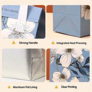 Sac isotherme personnalisé en non-tissé écologique pour thé à emporter, motif floral, doublure en aluminium, imperméable et anti-huile - Product Image 2