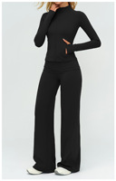 Ensemble de sport 3 pièces pour femme, extensible 4 directions, respirant, pour le yoga et les activités de plein air, avec veste à manches longues et pantalon droit ample