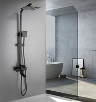 Système de douche mural apparent avec mitigeur pour baignoire, eau chaude et froide, pour intérieur et extérieur, noir mat
