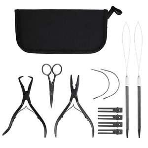 Kit de Herramientas Ergonómicas Obexa para Extensiones de Cabello, Color Negro, Alicates de Acero Inoxidable, Abridor de Microlink, Juego de Clips para Trama, Bolsa de Almacenamiento, Uso Profesional - Product Image 1