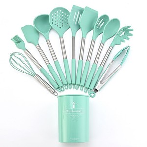 Ensemble d'ustensiles de cuisine en silicone et acier inoxydable, 12 pièces, résistant à la chaleur, de qualité alimentaire, avec boîte de rangement - Product Image 1