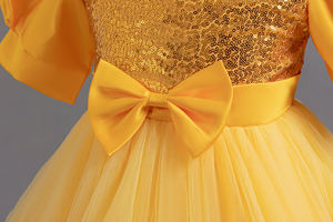 Stile europeo abito da principessa per bambini con maniche a bolle paillettes rosa abiti da ballo per bambini soffice in rete abiti da compleanno da bambina 2Y - Product Image 5