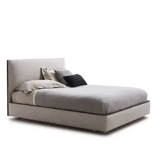 Cadre de lit à plateau tapissé gris clair, descente de lit, Support en bois, meubles de chambre à coucher Queen
