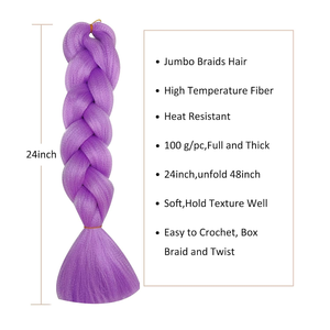 Extensions <span class=keywords><strong>de</strong></span> cheveux Yaki <span class=keywords><strong>de</strong></span> haute qualité 100g Faciles à tresser pour les femmes noires Synthétique 24 pouces Rumi Purple Jumbo Braid Hair - Product Image 3