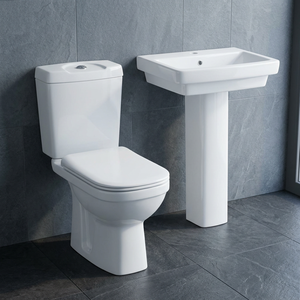 WC américain deux pièces avec cuvette carrée et lavabo en céramique sur piédestal pour projets africains - Product Image 3