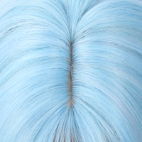 Rambut Keriting 26-inci Warna Biru Langit Gradasi untuk Natal, Menambah Tekstur, Bentuk Rambut Keriting yang Menonjol, Ujung Sedikit Keriting dan Poni Rapi SM436-16