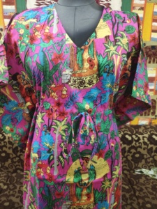 Algodón puro cuello en V longitud completa Kaftan suave transpirable Rosa impreso ropa de dormir de las mujeres verano invierno festivales cómodo - Product Image 5