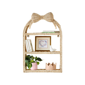 Rattan <b>Wall</b> Shelf 3 Tier <b>Hanging</b> <b>Storage</b> Basket With Bow Design For Kids Room Home Decor - Product Image 5