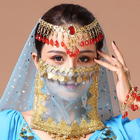 Jh490 Sexy Mysterious Lady Belly Dance Face Veil Voile Sequin Bead Wrap Scarf