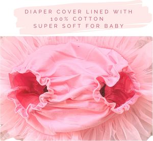 Falda Tutú <span class=keywords><strong>Rosa</strong></span> para Bebé Niña con Cubrepañal y 2 Diademas - Tutú Suave y Esponjoso con Cintura Elástica 50% Tul Algodón para Bebés con Lazo y Volantes - Product Image 4