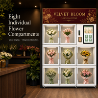 Distributeur Commercial de Fleurs Fraîches en Acier Inoxydable, Armoire Réfrigérée à 8 Casiers pour Bouquets, Gestion Basée sur le Cloud pour