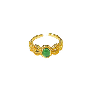 HJ113 Nouvelle <span class=keywords><strong>bague</strong></span> ouverte en or plaqué style chinois rétro avec dentelle, émeraude et diamant vert ajouré pour <span class=keywords><strong>femme</strong></span> - Product Image 6