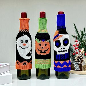 Decoración de Botellas de Vino para Mesa de Halloween, Funda de Botella de Vino Tejida Navideña con Diseño de <span class=keywords><strong>Calabaza</strong></span>, Fantasma, Calavera y Araña - Product Image 4