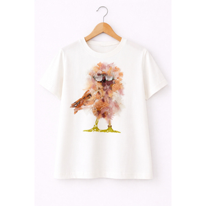 Women <b>White</b> Graphic T-Shirt Cute Bird Print Short Sleeve Casual Fashion Summer <b>Tee</b> for Daily Wear For Sale - Product Image 1