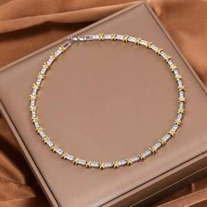 שרשרת כסף 2 טון מסוגננת עם זירקונציה גיאומטרית בעיצוב אלגנטי XX תכשיטים מינימליסטי למסיבת ללבוש יומיומי - Product Image 2