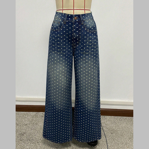 Jean droit à pois pour femme style streetwear, <span class=keywords><strong>taille</strong></span> mi-haute, coupe ample, tendance 2026 - Product Image 4