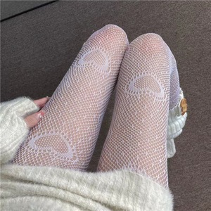 Collants fins en nylon à motif cœur noir et blanc pour femme, collants résille sexy pour soirée - Product Image 2