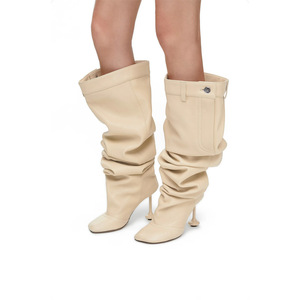 2024 Autumn Winter New Foreign Trade Head Toe Super High Heel Artificial Pu Upper Long <strong>Slouch</strong> <strong>Boots</strong> Large Toe Sexy Over-the-Knee - Product Image 4