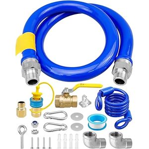 Kit de tuyau de gaz commercial de 48 pouces, surface lisse, résistant à la corrosion, ligne flexible à déconnexion rapide de 3/4 pouces, valve et 2 coudes pour cuisine - Product Image 3