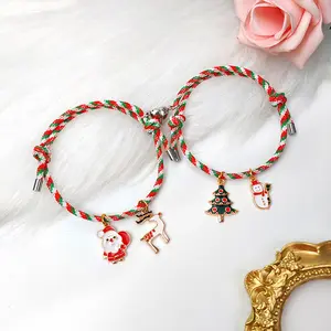 Christmas bracelet Cotton rope elk Santa Claus Magnet couple bracelet Friends and sisters wristband