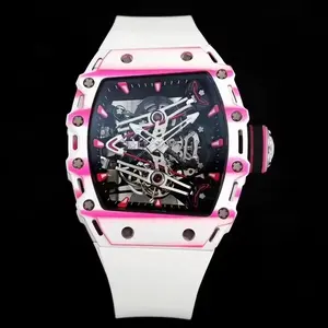 Jam tangan mewah kualitas Super 5A jam tangan pabrik karbon RM RM38-02 Gerakan Tourbillon jam tangan Pink mewah