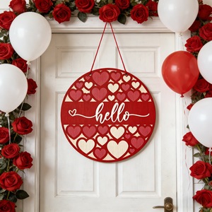 Adorno Redondo de Madera para el Día de San Valentín, Decoración de Pared con Tema de Corazón, Letrero Colgante Hecho a Mano de Madera de Boj para Interiores 666998 - Product Image 3