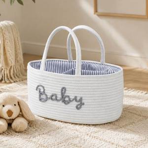 ตะกร้าใส่ผ้าอ้อมเด็กแบบเชือกฝ้าย พร้อมช่องแบ่งแบบถอดได้ สกรีนชื่อได้ - Product Image 2