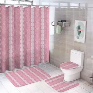 Set da <span class=keywords><strong>bagno</strong></span> in quattro <span class=keywords><strong>pezzi</strong></span> personalizzato con Design a foglia di Hawaii personalizzato con tenda da doccia impermeabile Tappetini da <span class=keywords><strong>bagno</strong></span> Set di tende da doccia personalizzati - Product Image 6