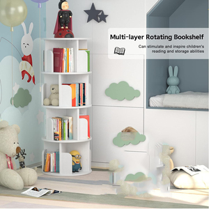 Étagère d'angle rotative en bois pour petit espace 360 affichage bibliothèque sur pied à 4 niveaux étagère de rangement étagère à livres étroite en bois - Product Image 2
