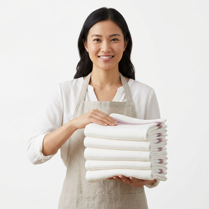 Ensemble de torchons de cuisine en coton tissé de qualité supérieure, 6 pièces, blanc rayé, rectangulaires, écologiques, lavables en machine - Product Image 1