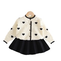 Ensemble jupe et pull en acrylique doux tricoté style coréen pour filles, robe pull cœur ajouré, ensemble deux pièces pour enfants, automne