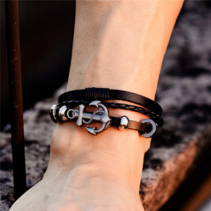 <b>Men</b> Vintage Adjustable Leather Wrap Bracelet Antique Silver Plated Anchor Fashion Wrist Jewelry Gift - Product Image 4