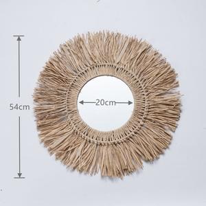 Raffia anyaman jerami rias wajah cermin bulat dekorasi gantung ruang tamu - Product Image 3