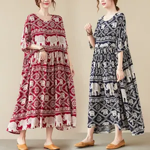 Vestidos de algodón puro con estampado para mujer, ropa femenina de 100% algodón, tienda en línea de alibaba, readymade