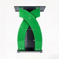 Pupitre créatif à double arc en verre trempé vert, table de réception, lutrin de cérémonie pour événements