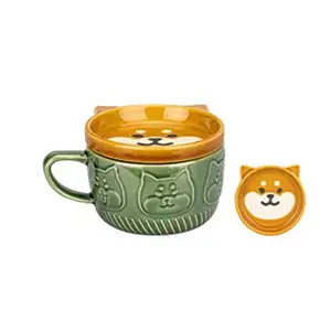 Modern Fashion Lovely Animal Mugs With Lid Home Decoration Breakfast Ceramic Coffee Mug Microwave Oven Safe