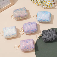Porte-monnaie court personnalisé pour femme, petit format, brodé de paillettes, mignon, simple, sac de rangement portable pour écouteurs