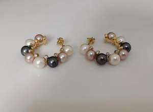 Nuevos pendientes de aro de oro de 18 quilates multicolor con perlas y diamantes, los más vendidos. - Product Image 2
